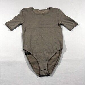 Wolford Women Brown 3/4 Sleeve Stretch BodySuit Top Pullover Silk Cotton Sz M